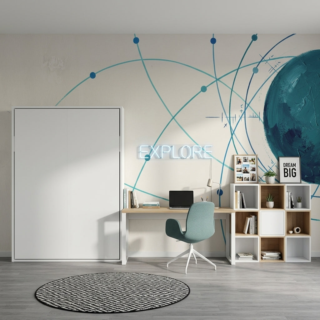 Soyut Yörünge Çizgili Poster Duvar Kağıdı Mavi Yeşil Salon