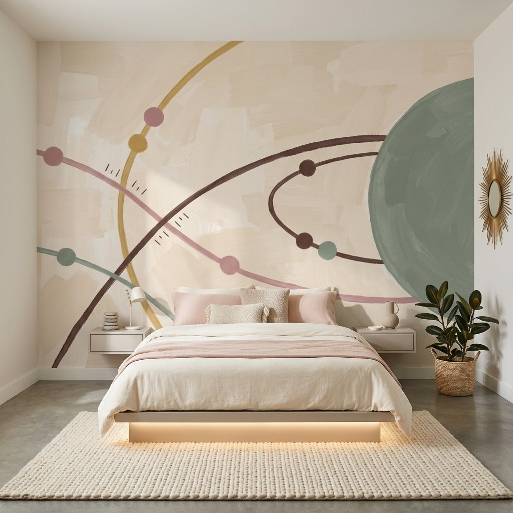 Soyut Geometrik Poster Duvar Kağıdı Pastel Çizgili Salon Dekoru