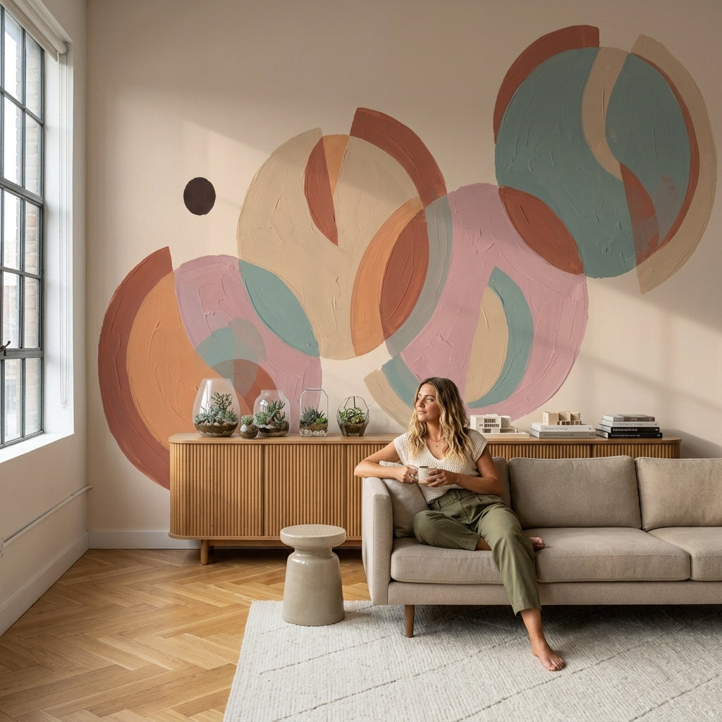 Renkli Soyut Daireler Poster Duvar Kağıdı Modern Salon Duvarı