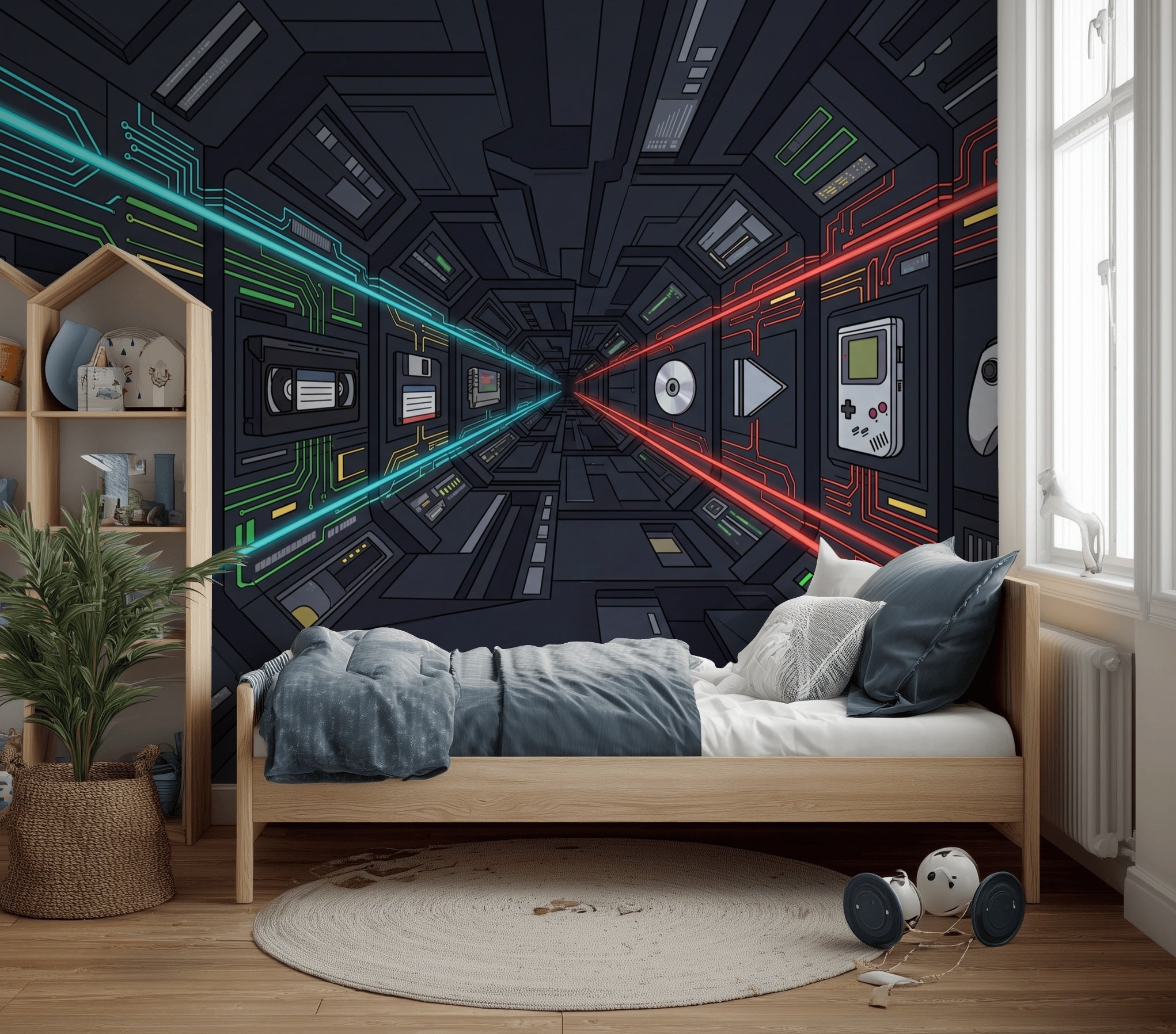Bilim Kurgu Koridoru Poster Duvar Kağıdı Siyah Neon Genç Odası
