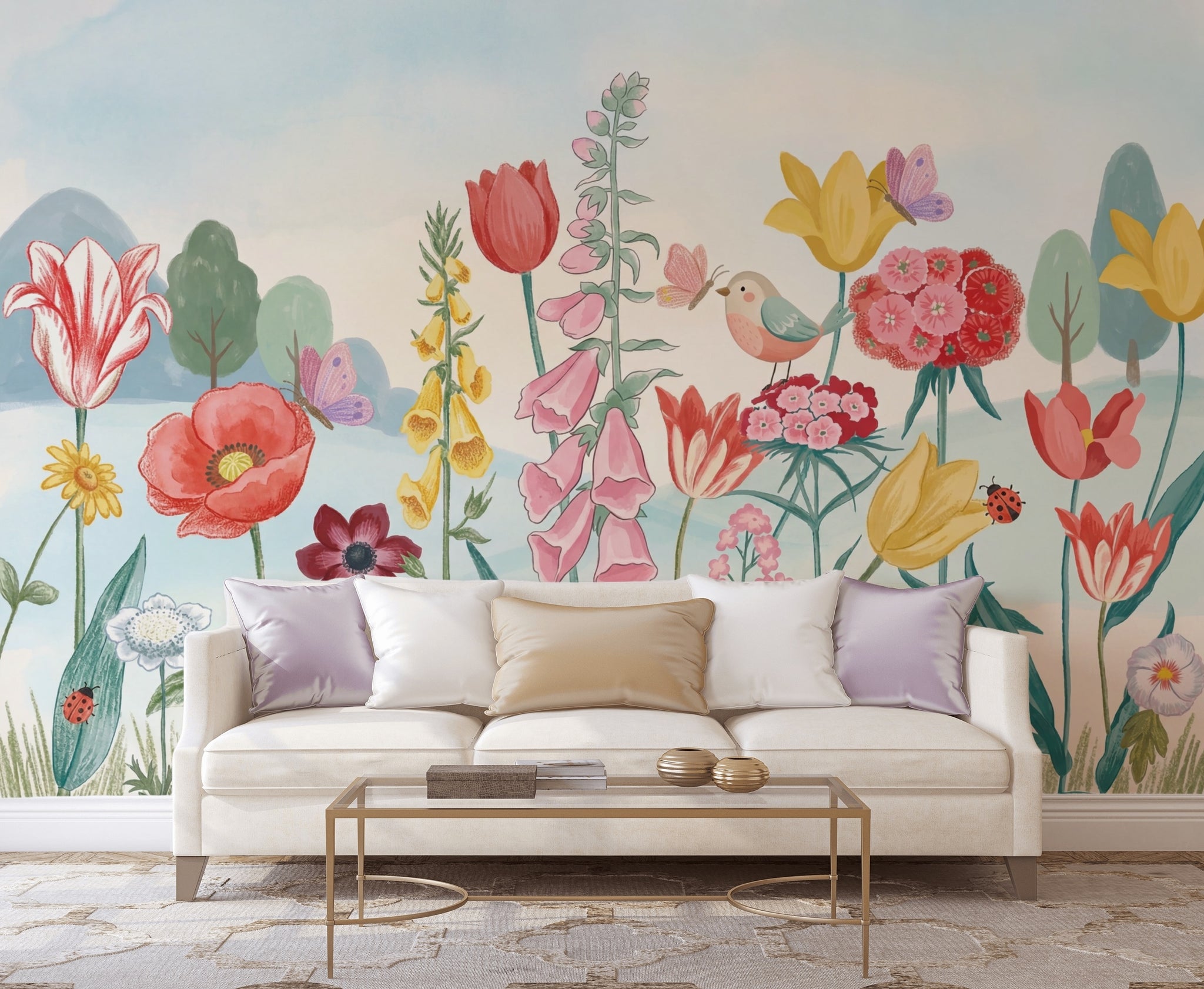Renkli Çiçekli Poster Duvar Kağıdı Pastel Botanik Salon