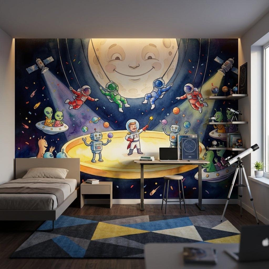 Uzay Astronotlu Poster Duvar Kağıdı Çocuk Odası Lacivert