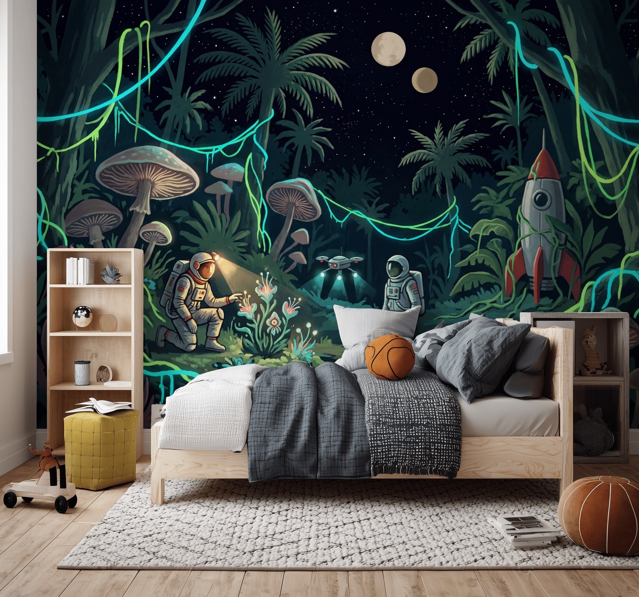 Uzaylı Orman Poster Duvar Kağıdı Neon Gece Manzarası