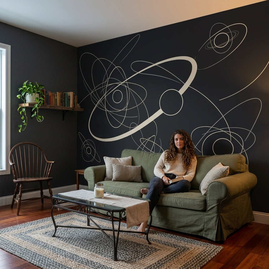 Soyut Çizgili Poster Duvar Kağıdı Siyah Krem Salon Dekoru