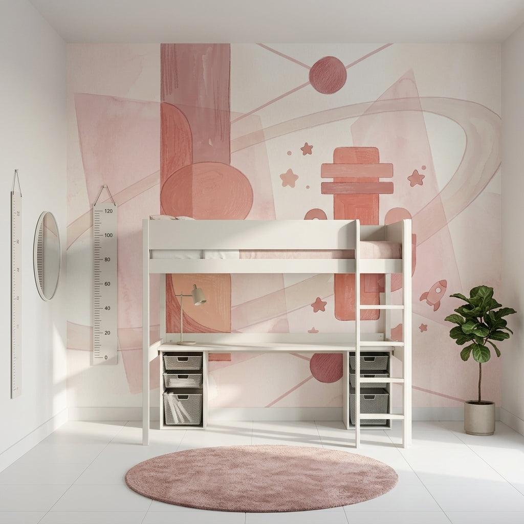 Pastel Soyut Geometrik Poster Duvar Kağıdı Pudra Pembe Çocuk Odası