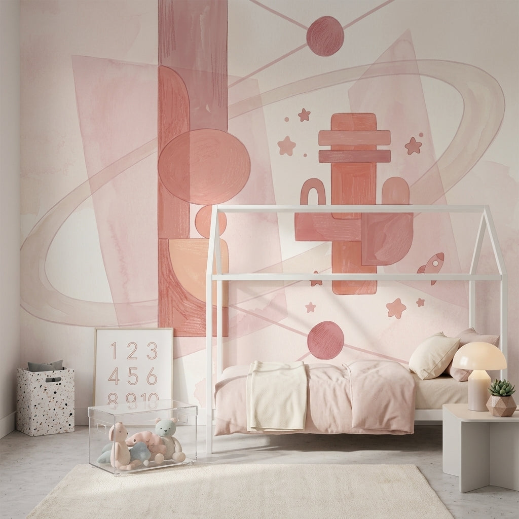 Pastel Soyut Geometrik Poster Duvar Kağıdı Pudra Pembe Çocuk Odası