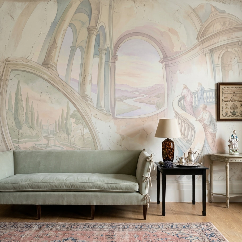 Klasik Mimari Manzaralı Poster Duvar Kağıdı Pastel Salon