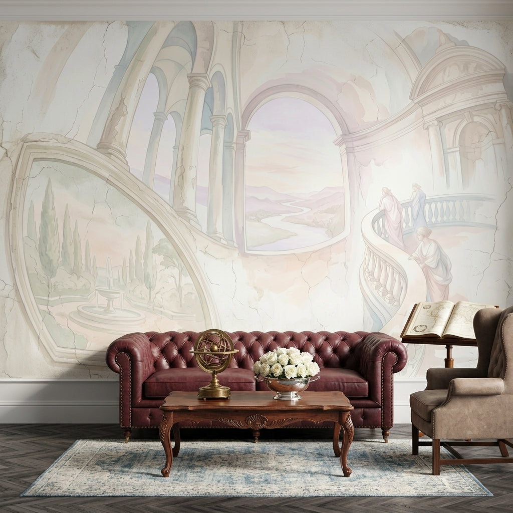 Klasik Mimari Manzaralı Poster Duvar Kağıdı Pastel Salon