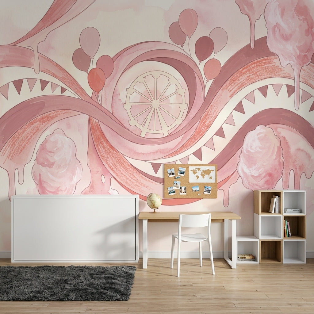 Balonlu Şeker Temalı Poster Duvar Kağıdı Pembe Çocuk Odası