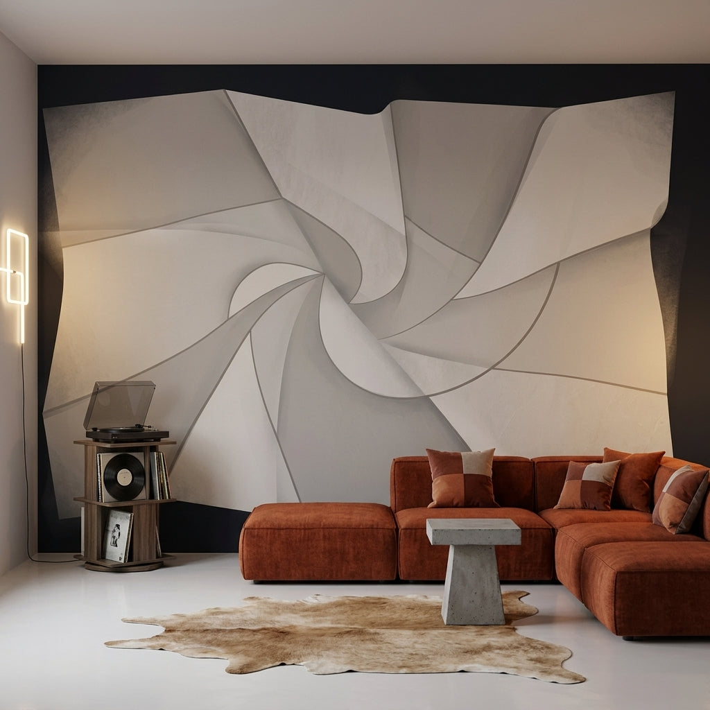 Soyut Spiral Poster Duvar Kağıdı Gri Bej Modern Salon