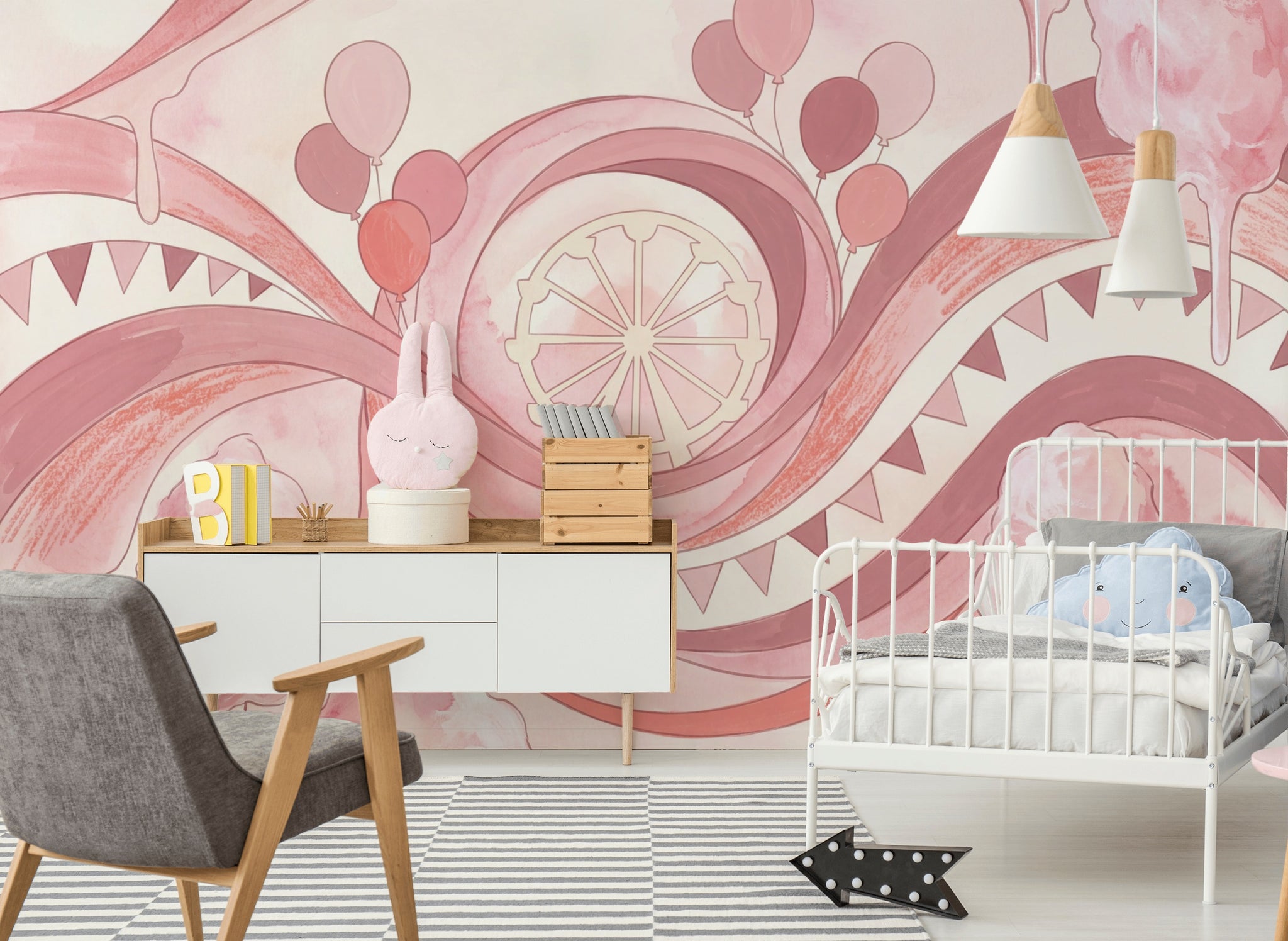 Balonlu Şeker Temalı Poster Duvar Kağıdı Pembe Çocuk Odası