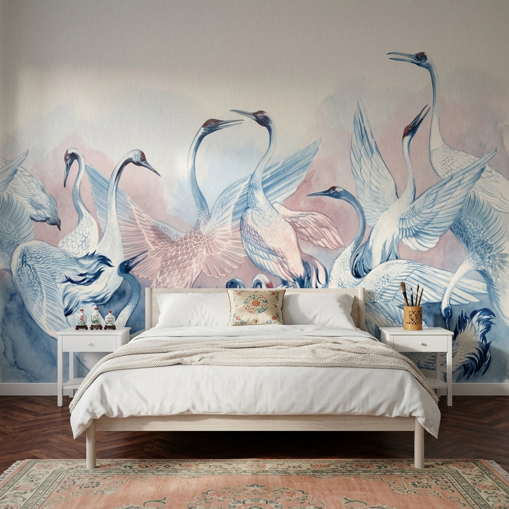 Turna Kuşları Poster Duvar Kağıdı Pastel Mavi Duvar Dekoru