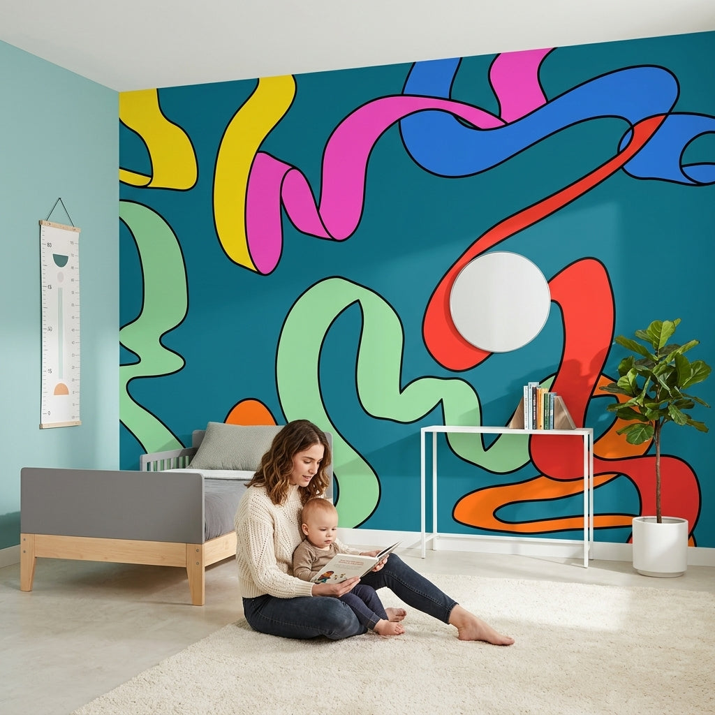 Renkli Soyut Şeritli Poster Duvar Kağıdı Modern Çocuk Odası