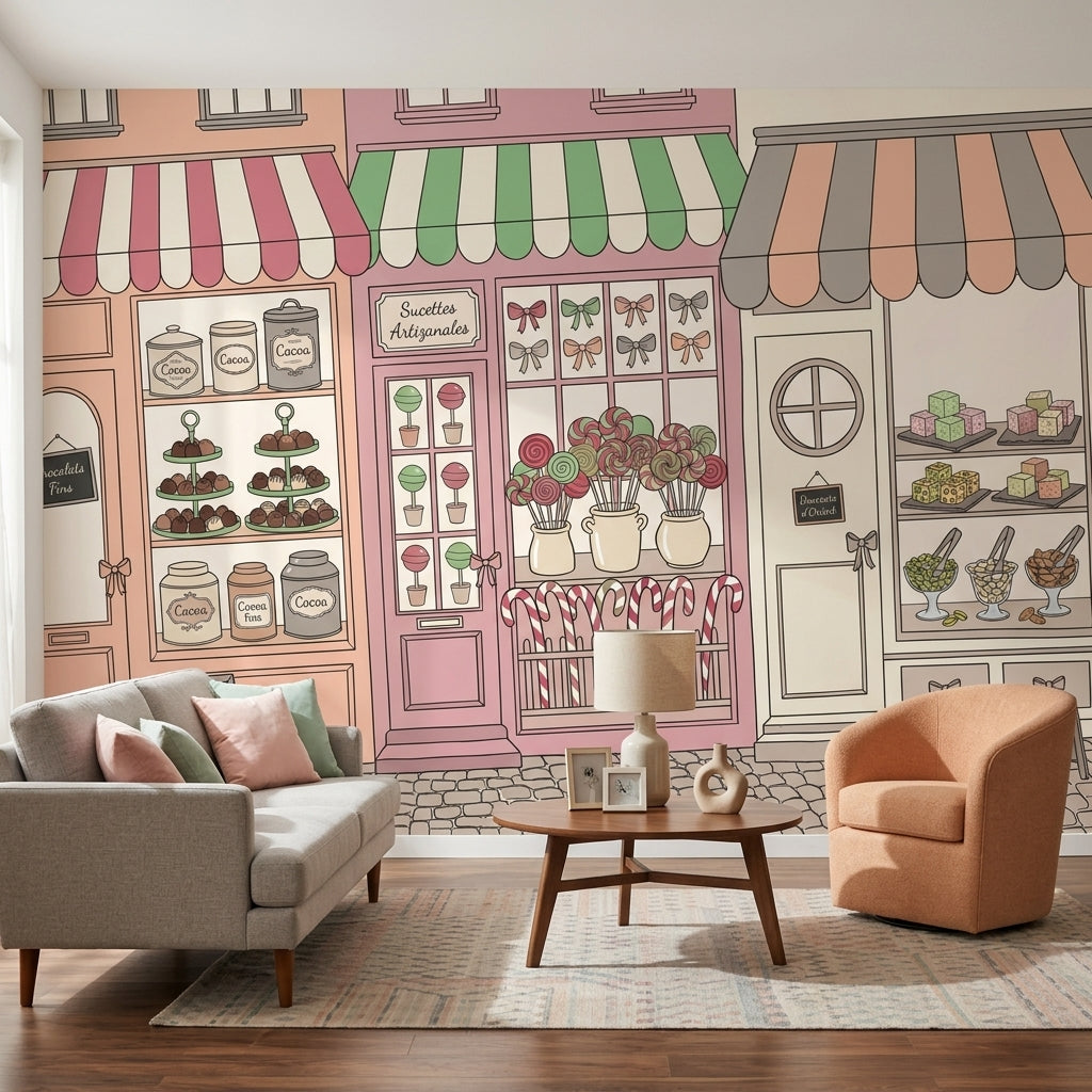 Pastel Şekerci Dükkanı Poster Duvar Kağıdı Renkli Vitrin Desenli