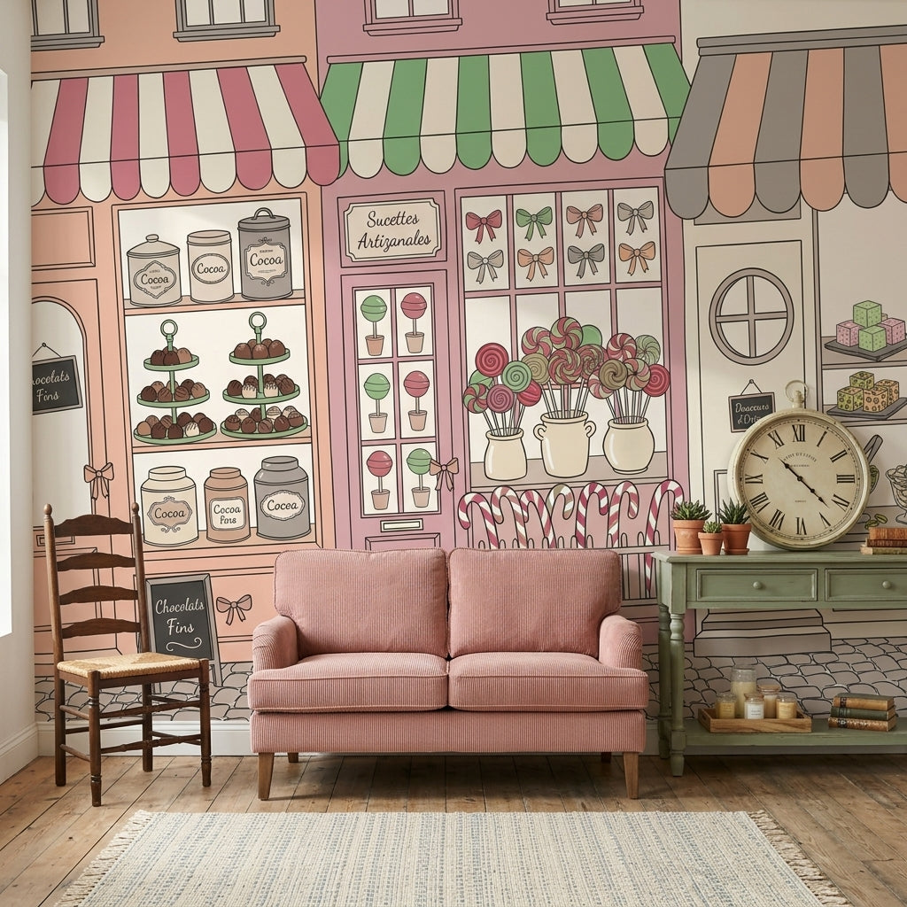 Pastel Şekerci Dükkanı Poster Duvar Kağıdı Renkli Vitrin Desenli