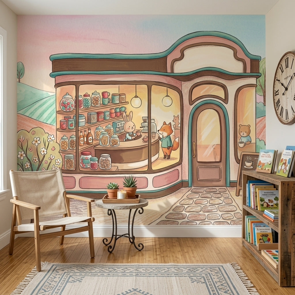 Sevimli Kafe İllüstrasyonlu Poster Duvar Kağıdı Pastel Çocuk Odası
