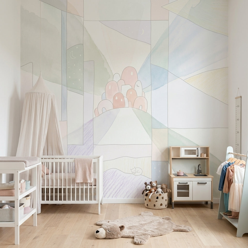 Pastel Tepeli Köy Poster Duvar Kağıdı Çocuk Odası
