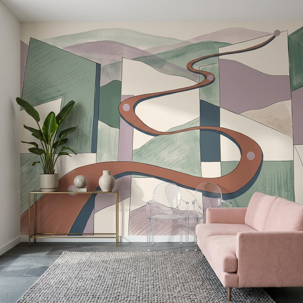 Soyut Geometrik Poster Duvar Kağıdı Pastel Yeşil Salon Duvarı