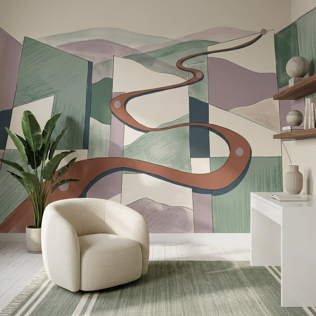 Soyut Geometrik Poster Duvar Kağıdı Pastel Yeşil Salon Duvarı