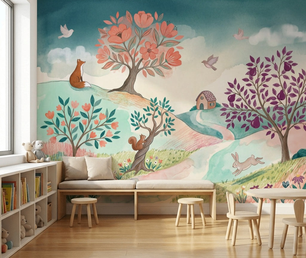 Masalsı Orman Poster Duvar Kağıdı Çocuk Odası Pastel