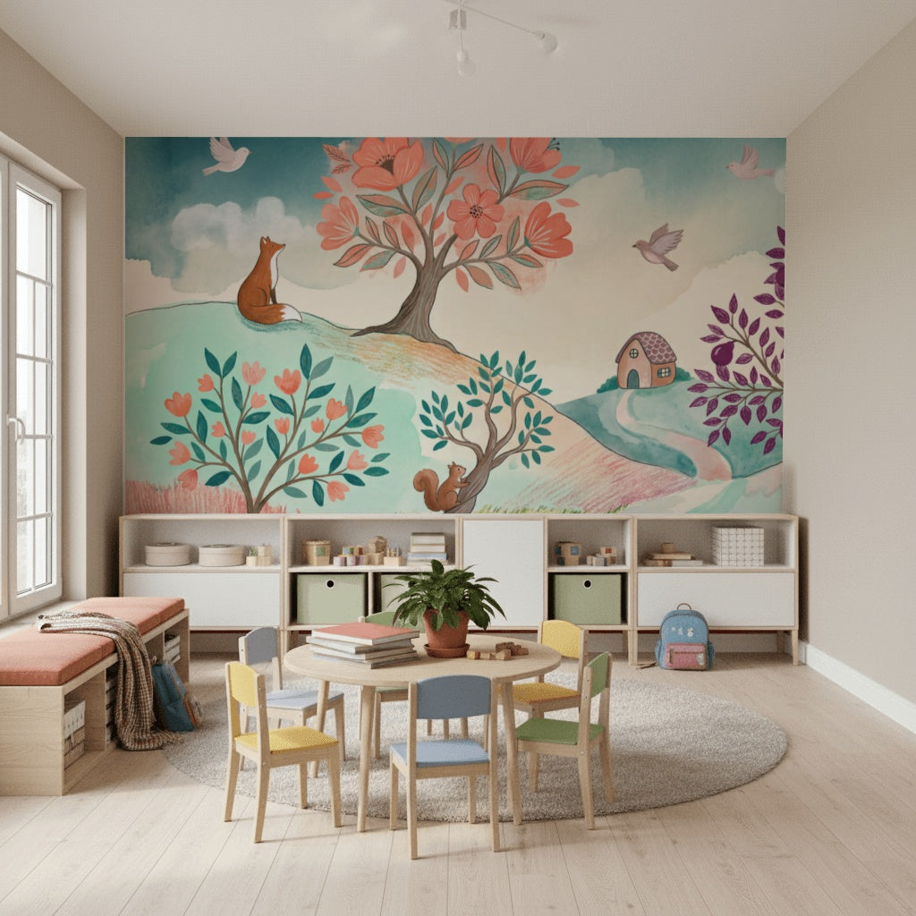 Masalsı Orman Poster Duvar Kağıdı Çocuk Odası Pastel