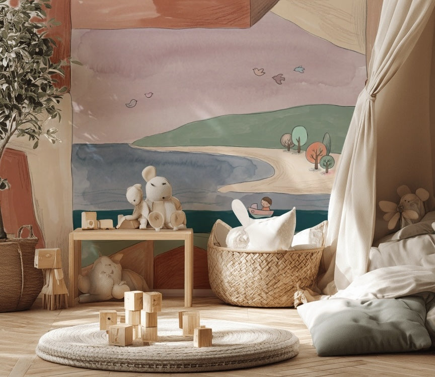 Suluboya Manzara Poster Duvar Kağıdı Pastel Çocuk Odası Duvarı