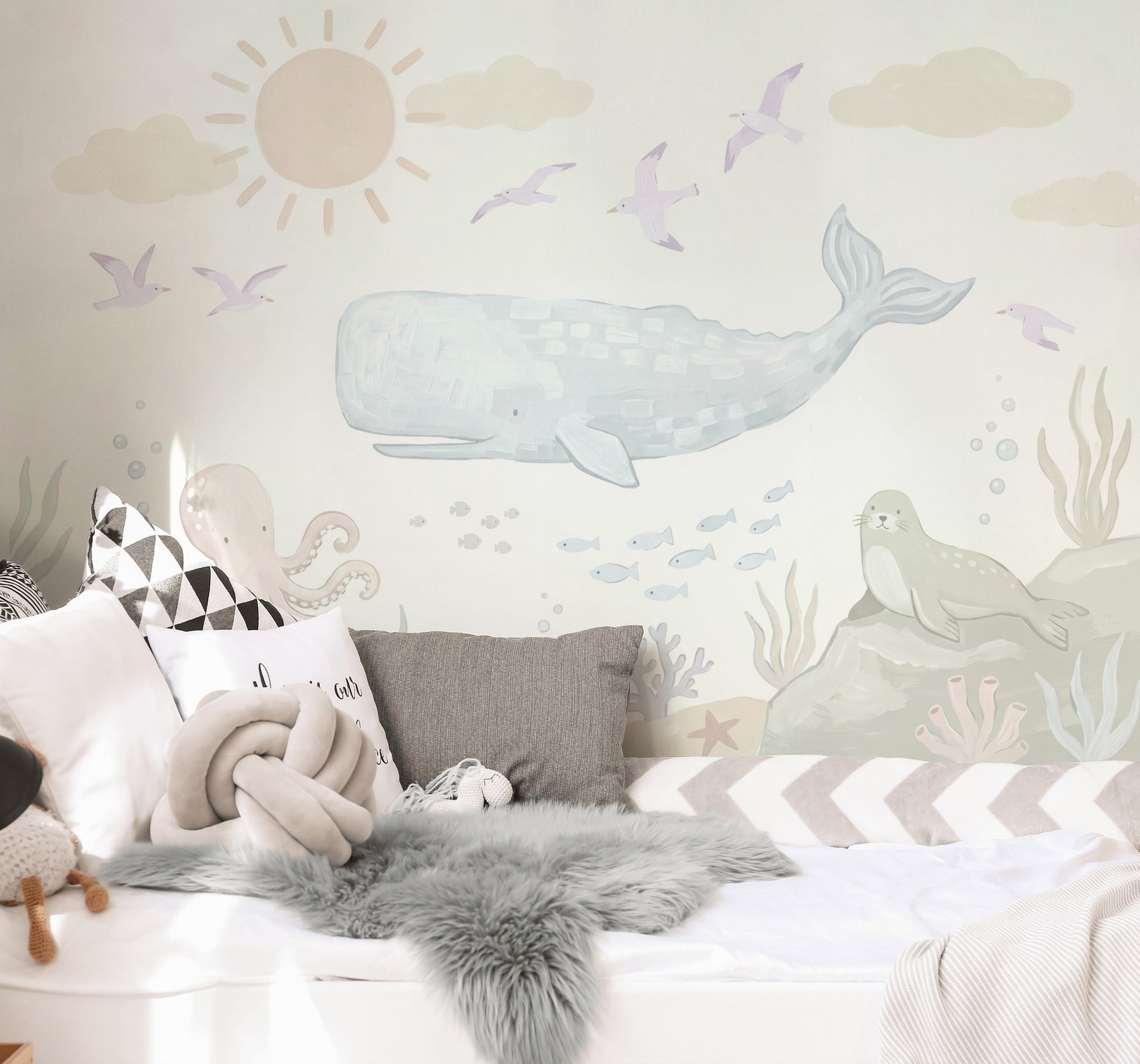 Deniz Temalı Balina Poster Duvar Kağıdı Pastel Çocuk Odası