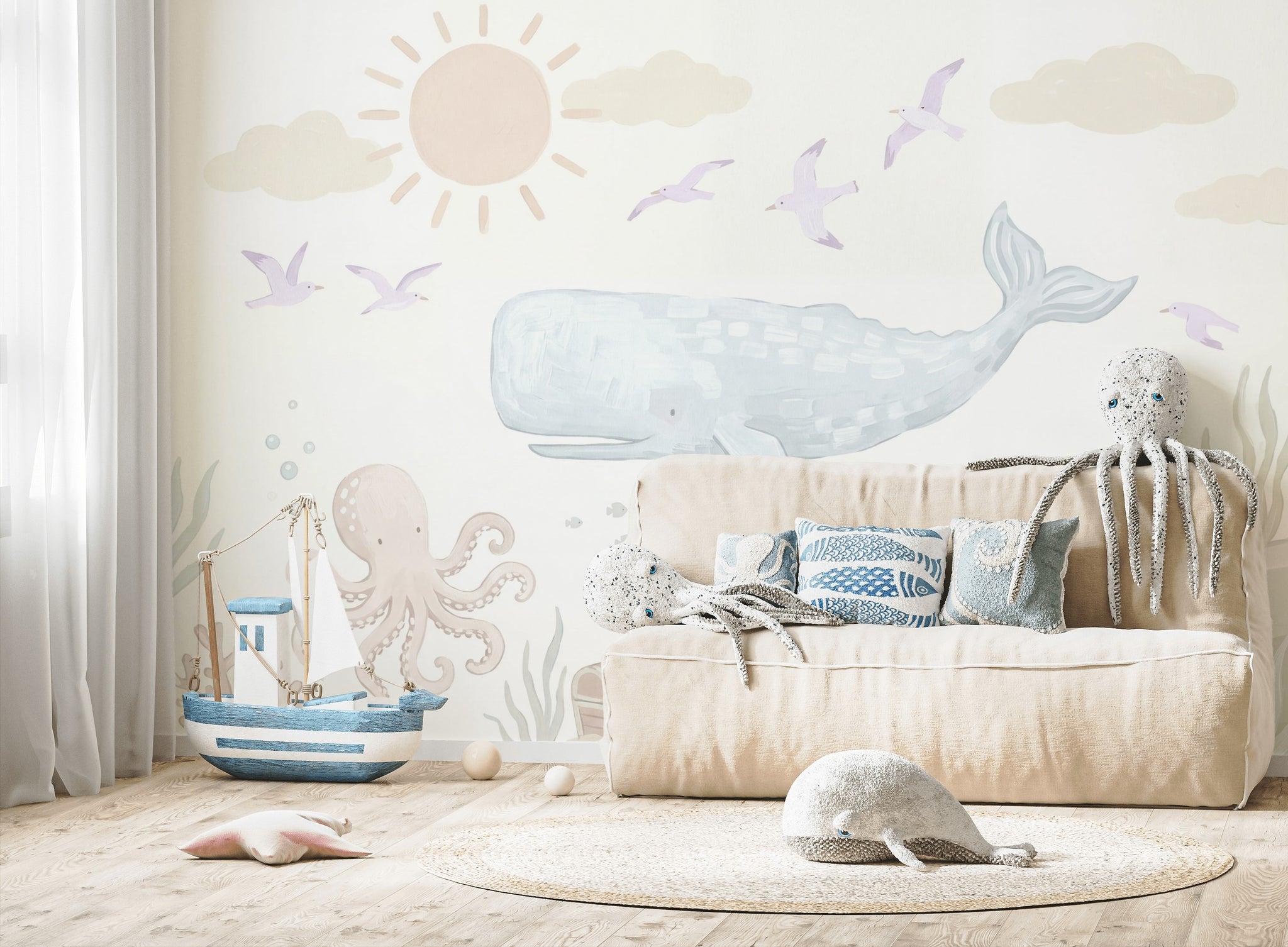 Deniz Temalı Balina Poster Duvar Kağıdı Pastel Çocuk Odası