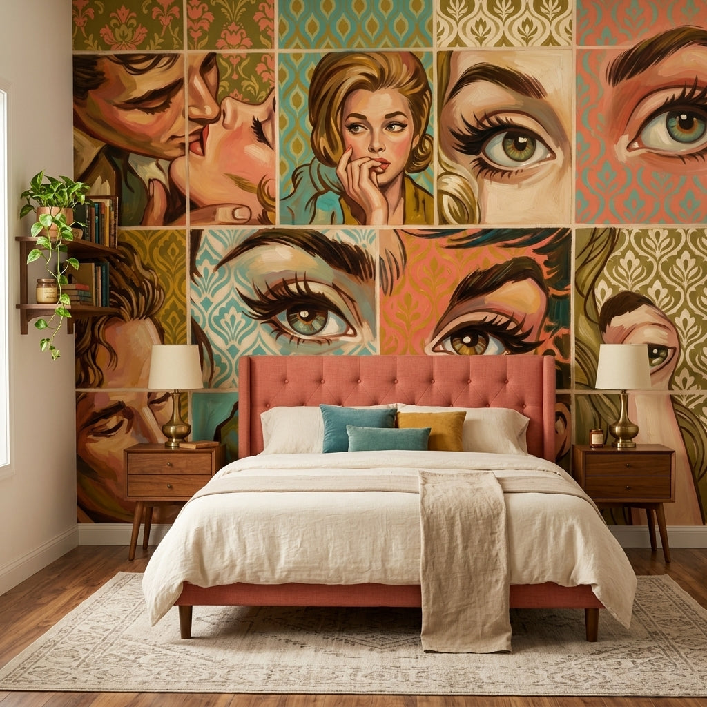 Pop Art Portreli Poster Duvar Kağıdı Renkli Retro Salon Dekoru