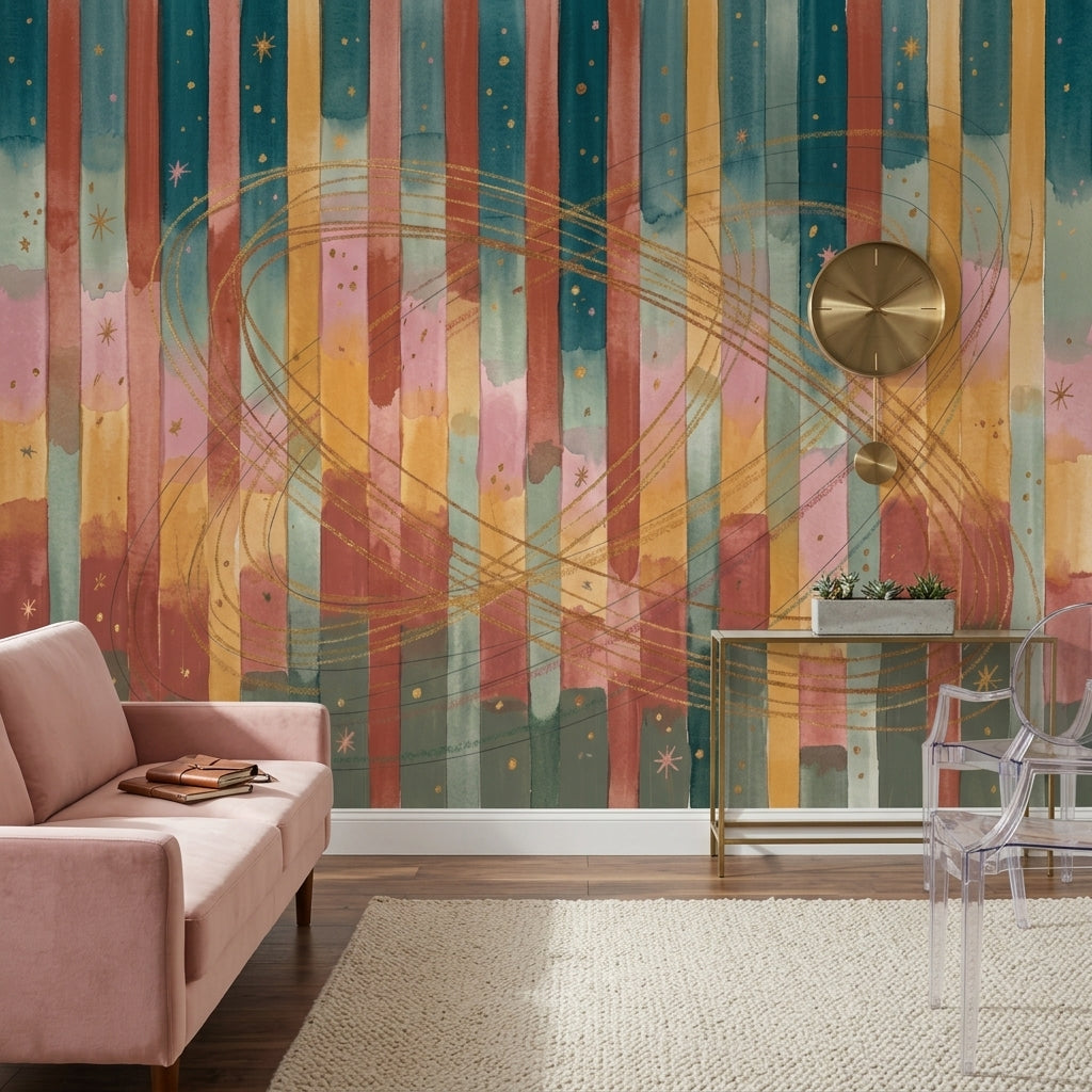 Renkli Soyut Çizgili Poster Duvar Kağıdı Modern Salon Duvarı
