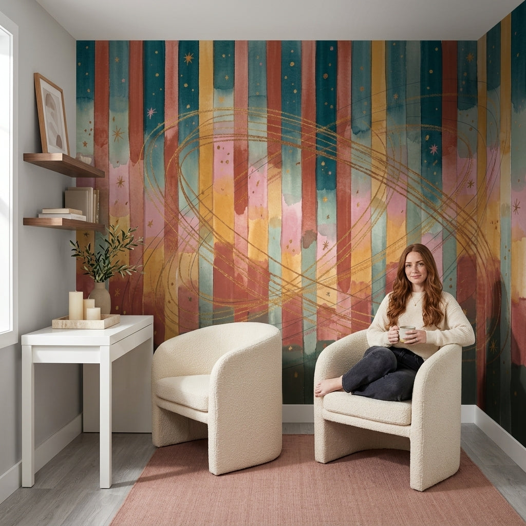 Renkli Soyut Çizgili Poster Duvar Kağıdı Modern Salon Duvarı