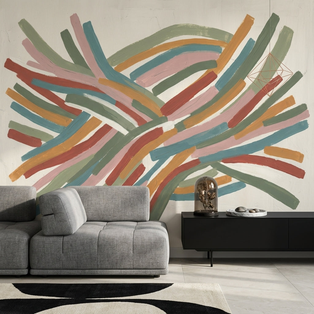 Renkli Fırça Darbeli Poster Duvar Kağıdı Modern Salon