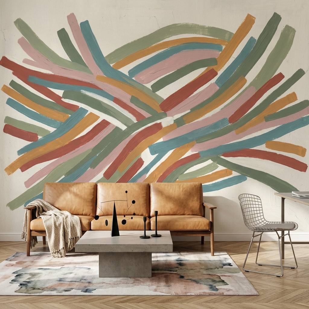 Renkli Fırça Darbeli Poster Duvar Kağıdı Modern Salon
