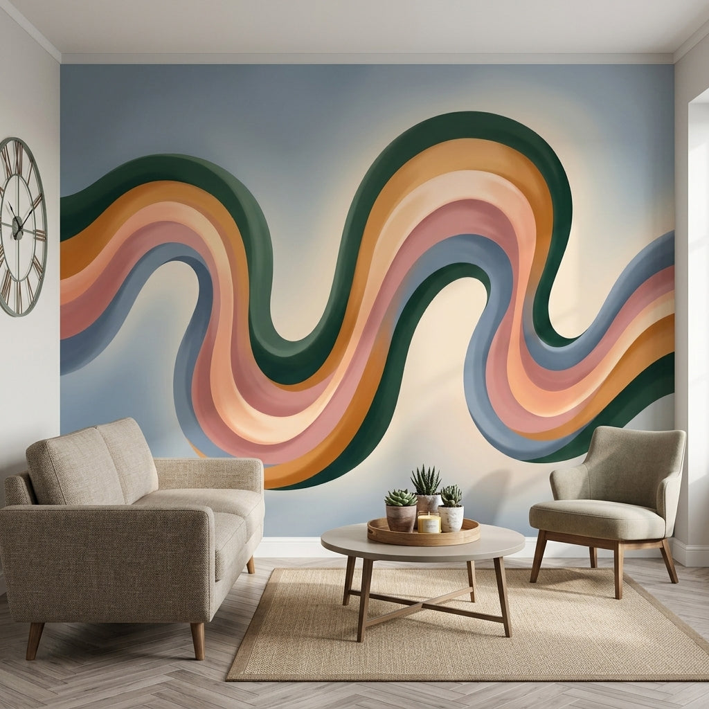 Renkli Dalga Desenli Poster Duvar Kağıdı Modern Salon Dekoru