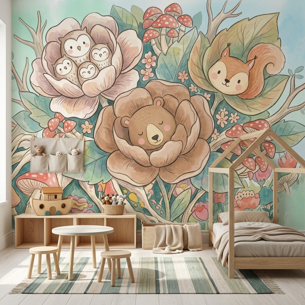Orman Hayvanlı Poster Duvar Kağıdı Pastel Çocuk Odası