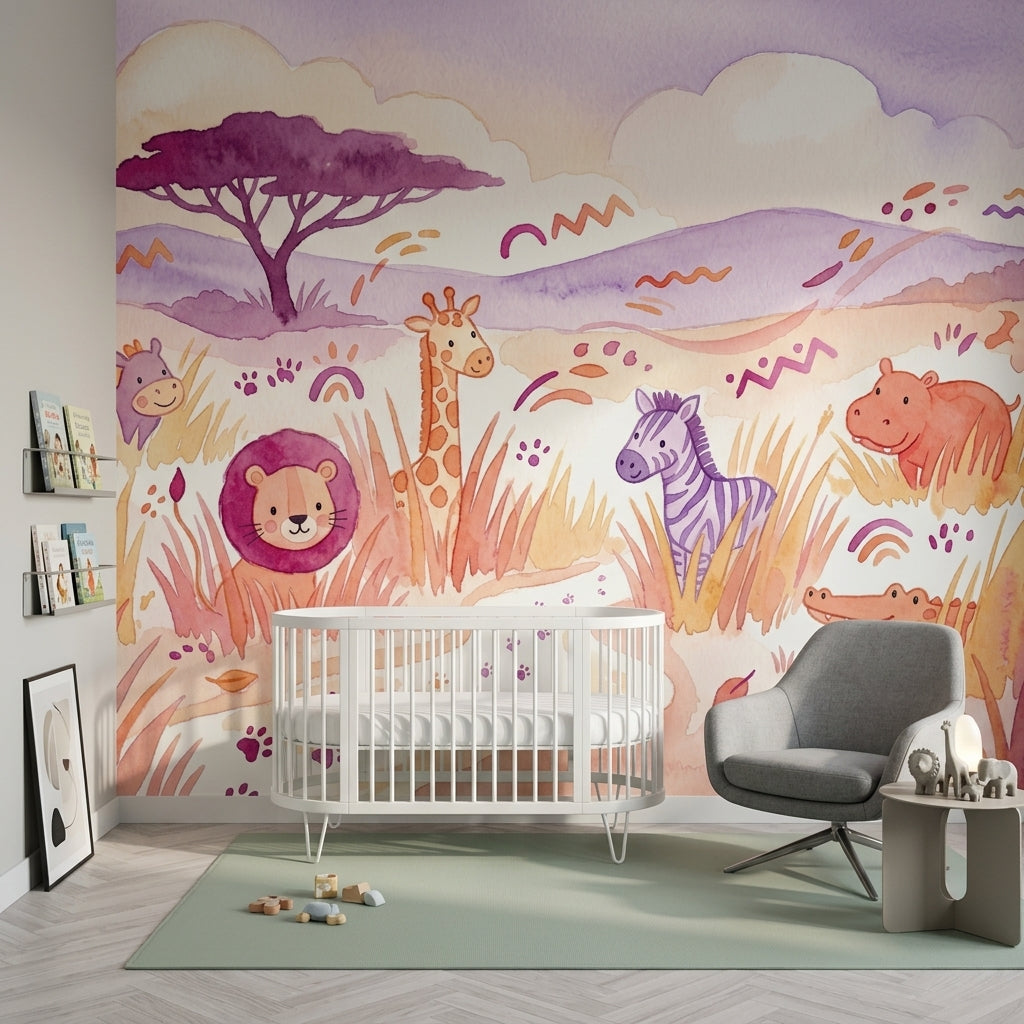 Safari Hayvanlı Poster Duvar Kağıdı Pastel Çocuk Odası