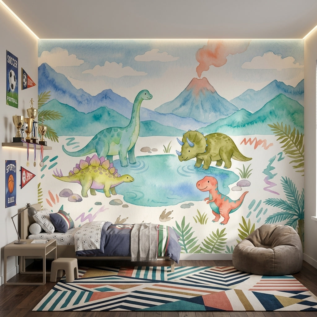 Sulu Boya Dinozorlar Poster Duvar Kağıdı Çocuk Odası Pastel