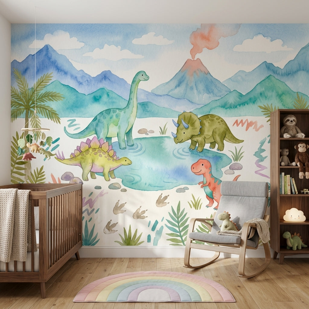 Sulu Boya Dinozorlar Poster Duvar Kağıdı Çocuk Odası Pastel