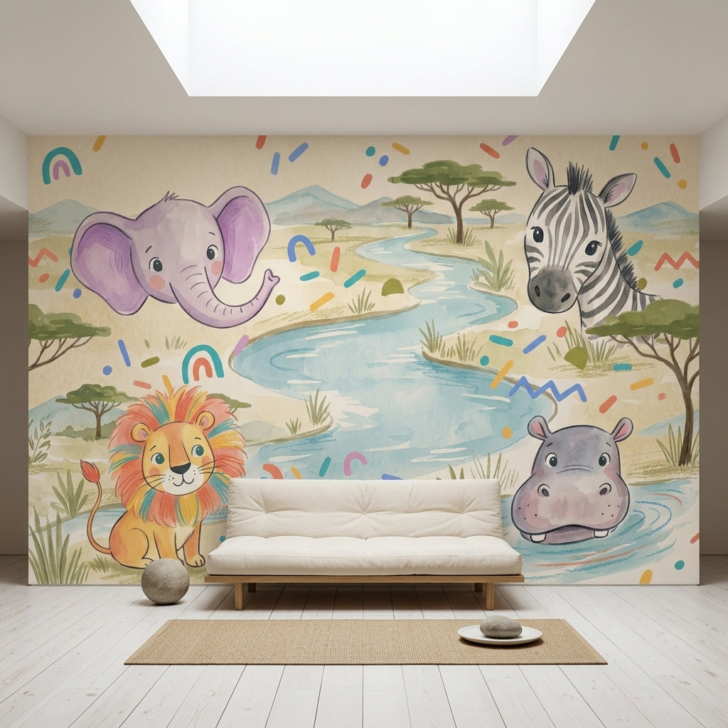 Safari Hayvanlı Poster Duvar Kağıdı Çocuk Odası Pastel