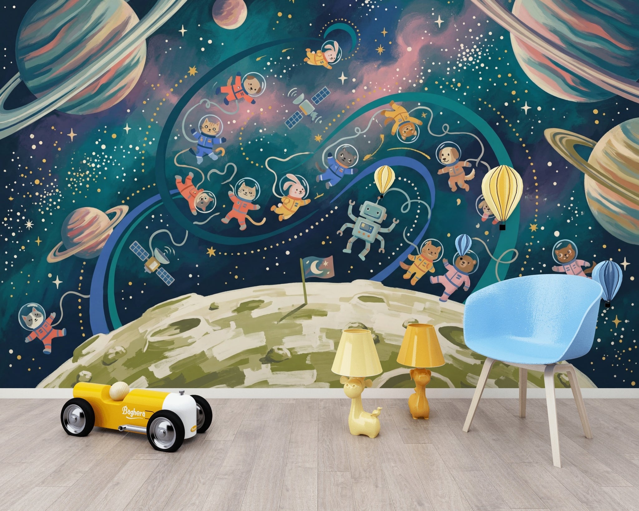 Uzay Astronotlu Poster Duvar Kağıdı Lacivert Yıldızlı Çocuk Odası