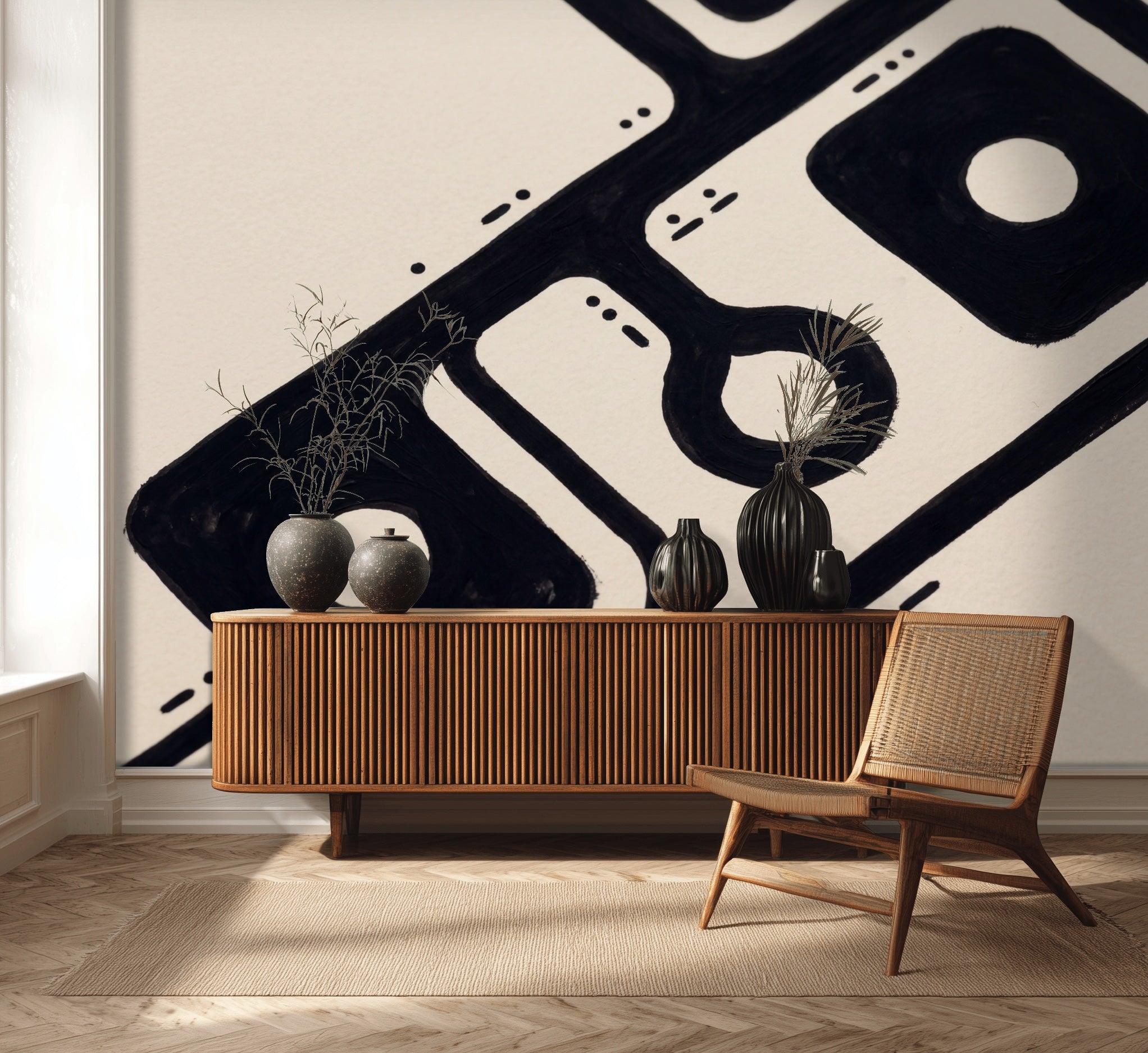Siyah Beyaz Soyut Poster Duvar Kağıdı Modern Salon Dekoru