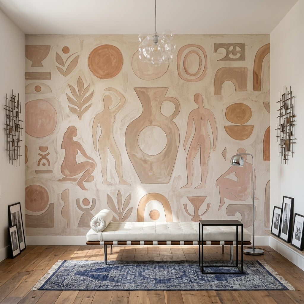 Soyut Figürlü Poster Duvar Kağıdı Bej Terracotta Salon