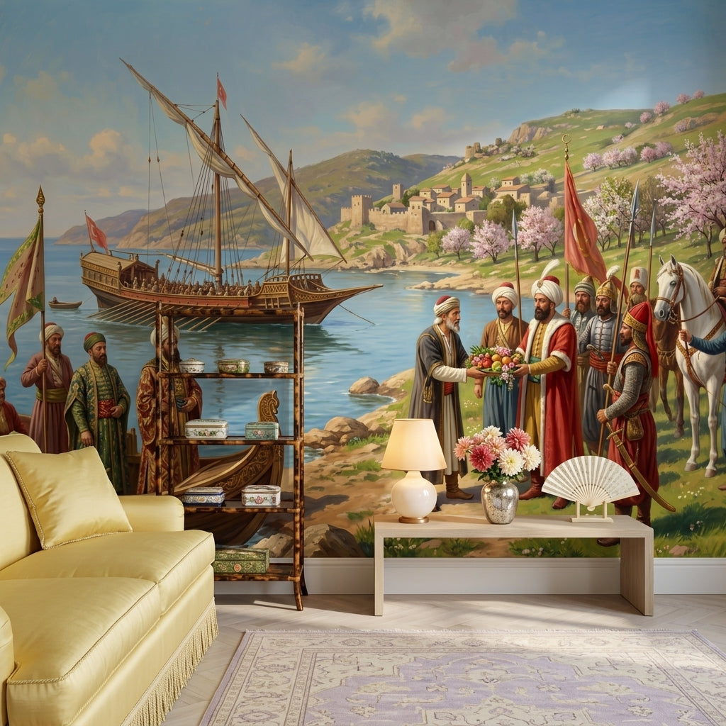 Osmanlı Tarih Sahnesi Poster Duvar Kağıdı Mavi Deniz Manzaralı