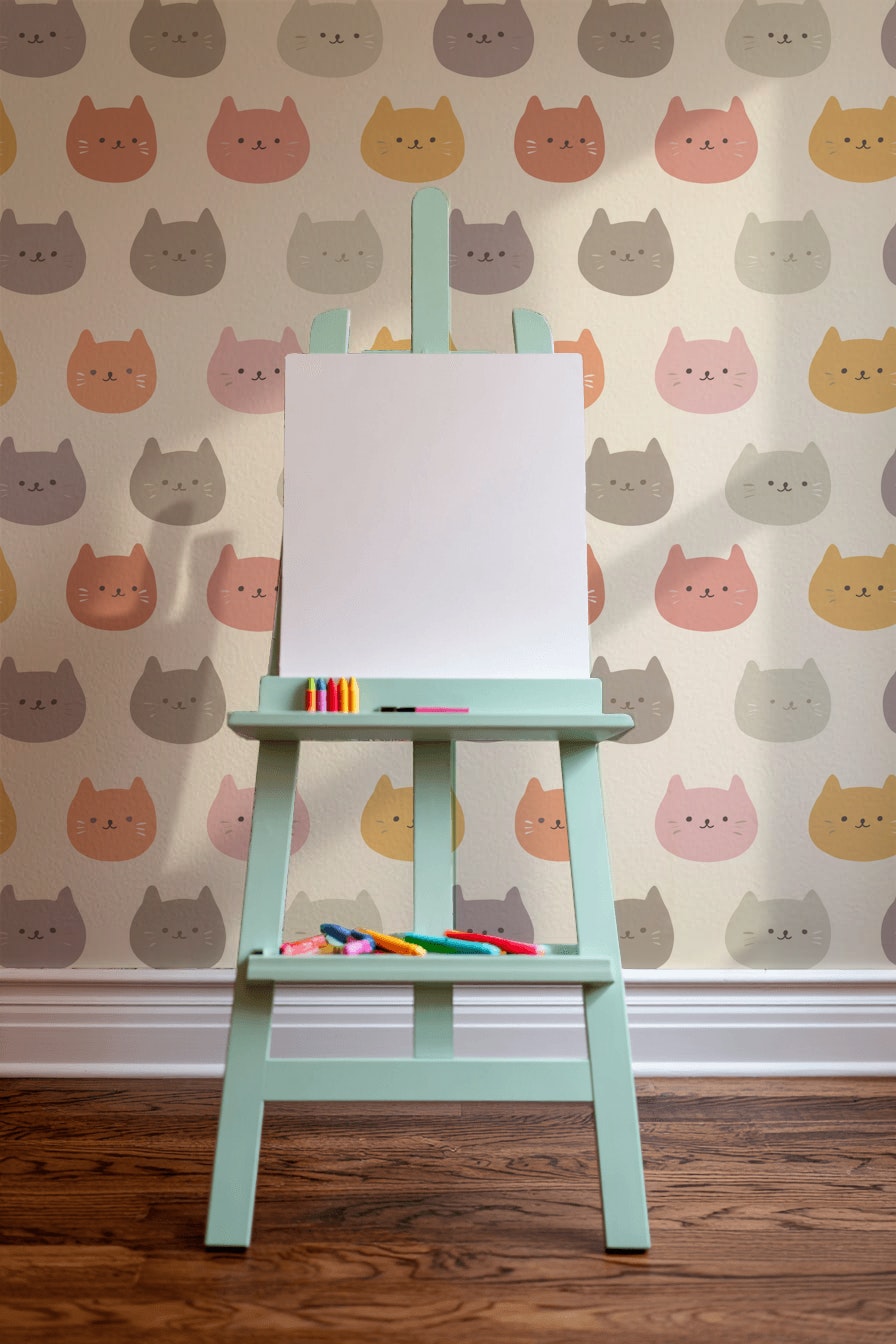 Pastel Renkli Kedi Desenli Duvar Kağıdı Çocuk Odası