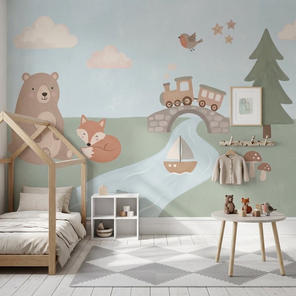 Sevimli Orman Hayvanları Poster Duvar Kağıdı Bebek Odası Pastel
