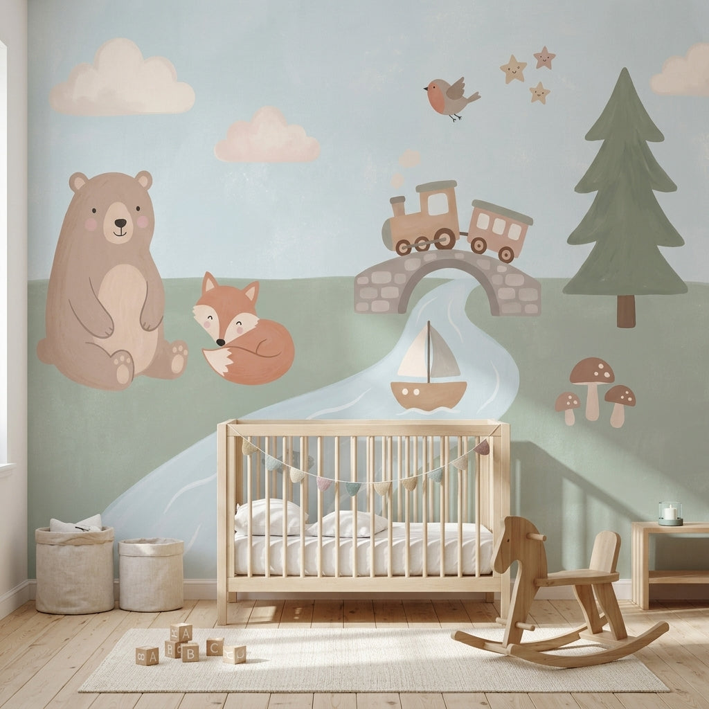 Sevimli Orman Hayvanları Poster Duvar Kağıdı Bebek Odası Pastel