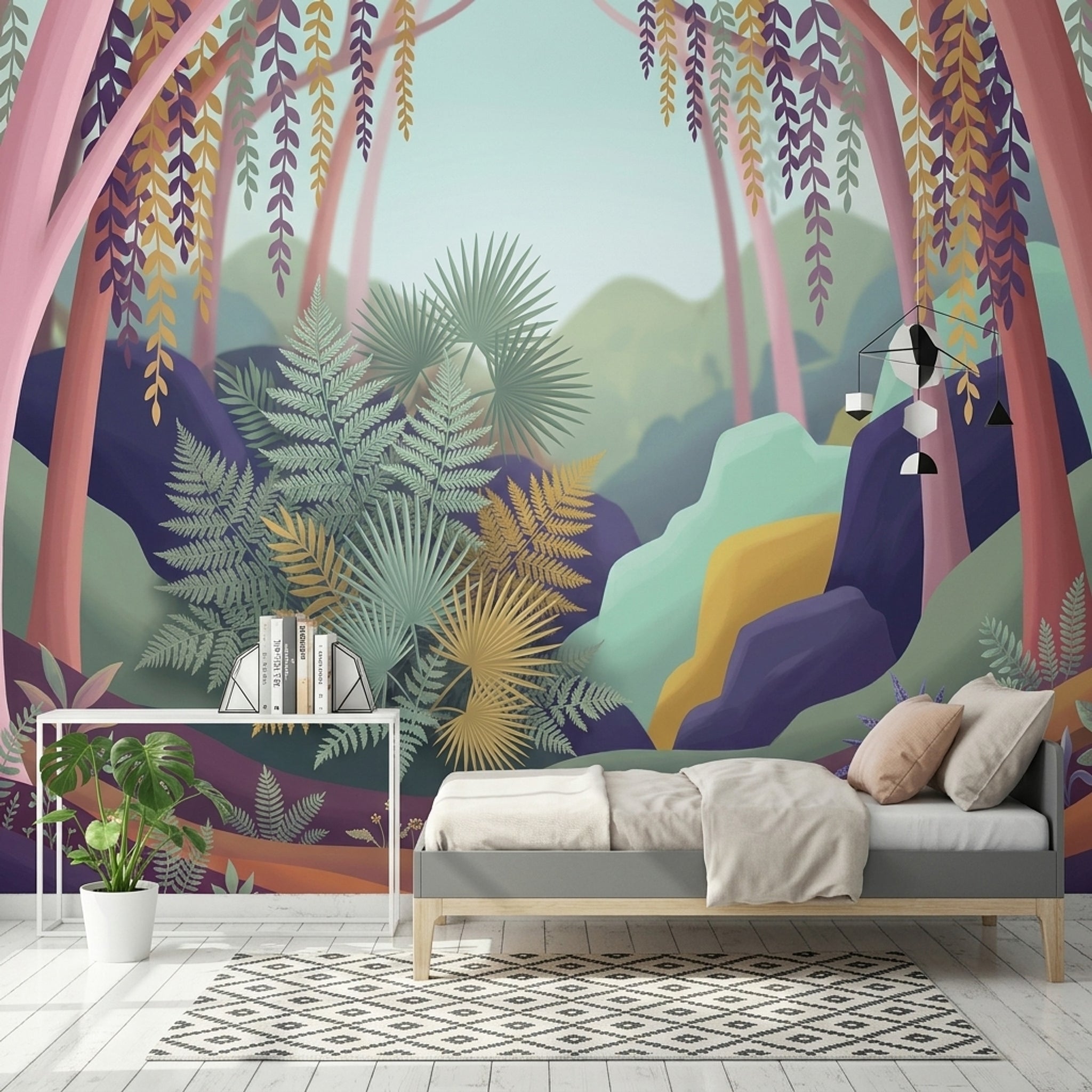 Tropikal Orman Poster Duvar Kağıdı Pastel Renkli Salon Dekoru