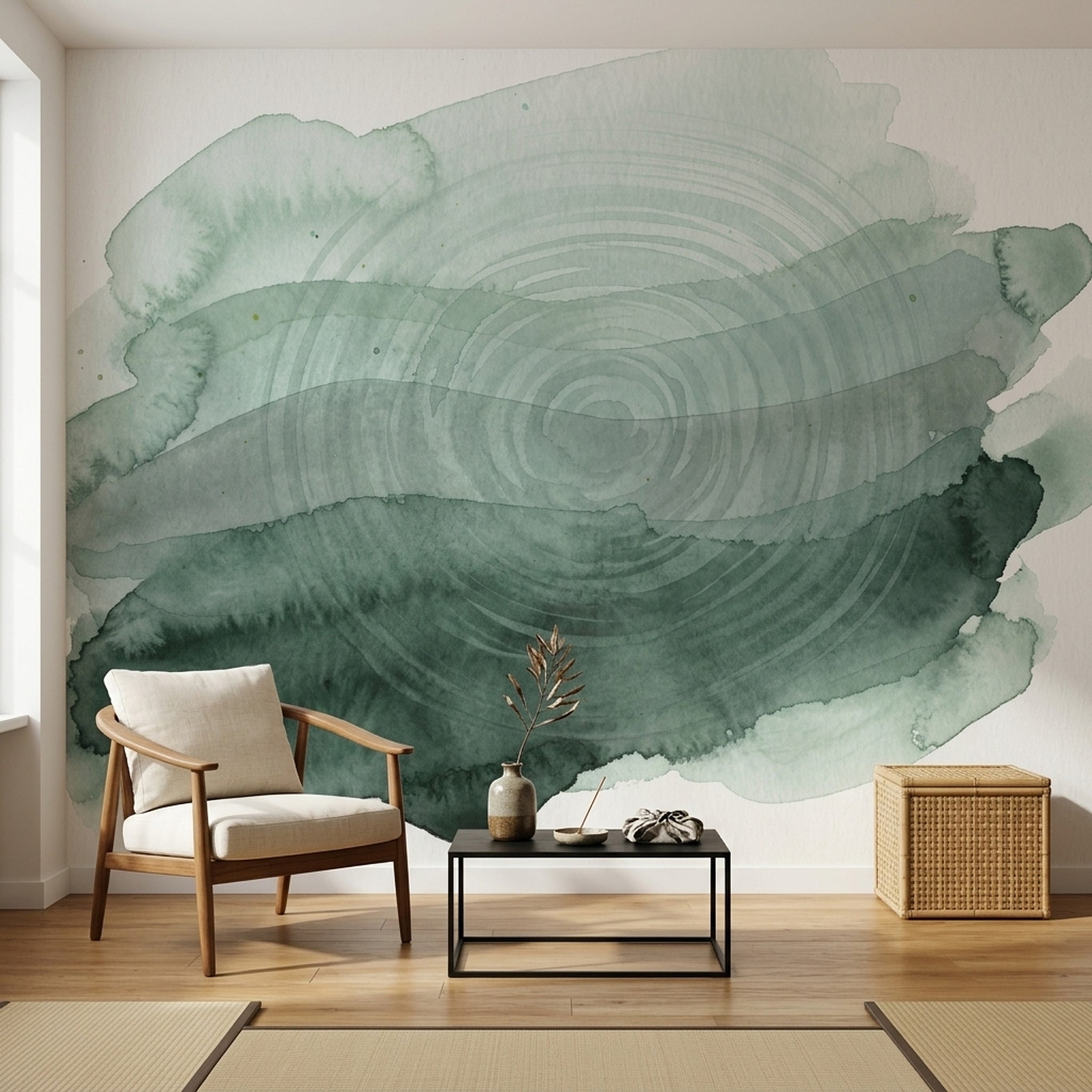 Yeşil Sulu Boya Soyut Poster Duvar Kağıdı Modern Salon