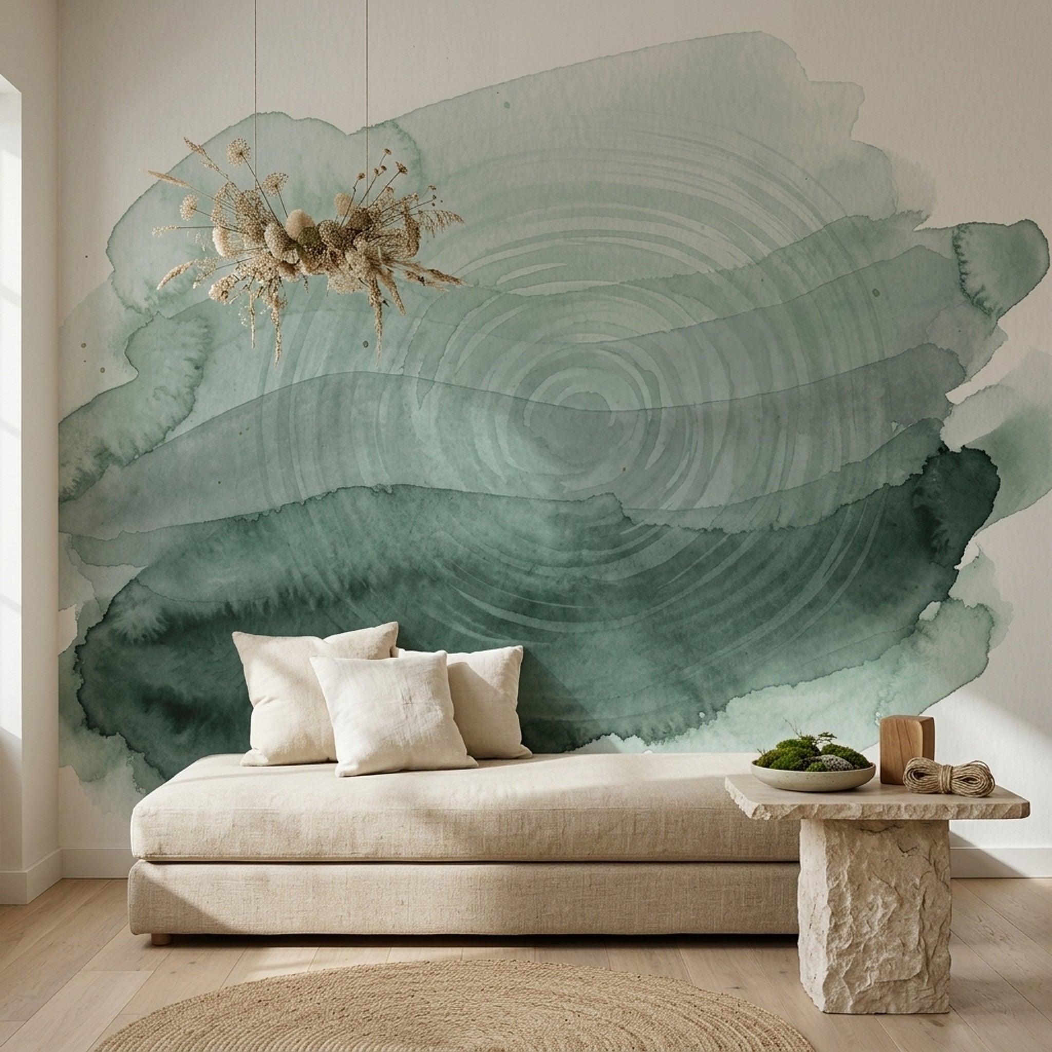 Yeşil Sulu Boya Soyut Poster Duvar Kağıdı Modern Salon