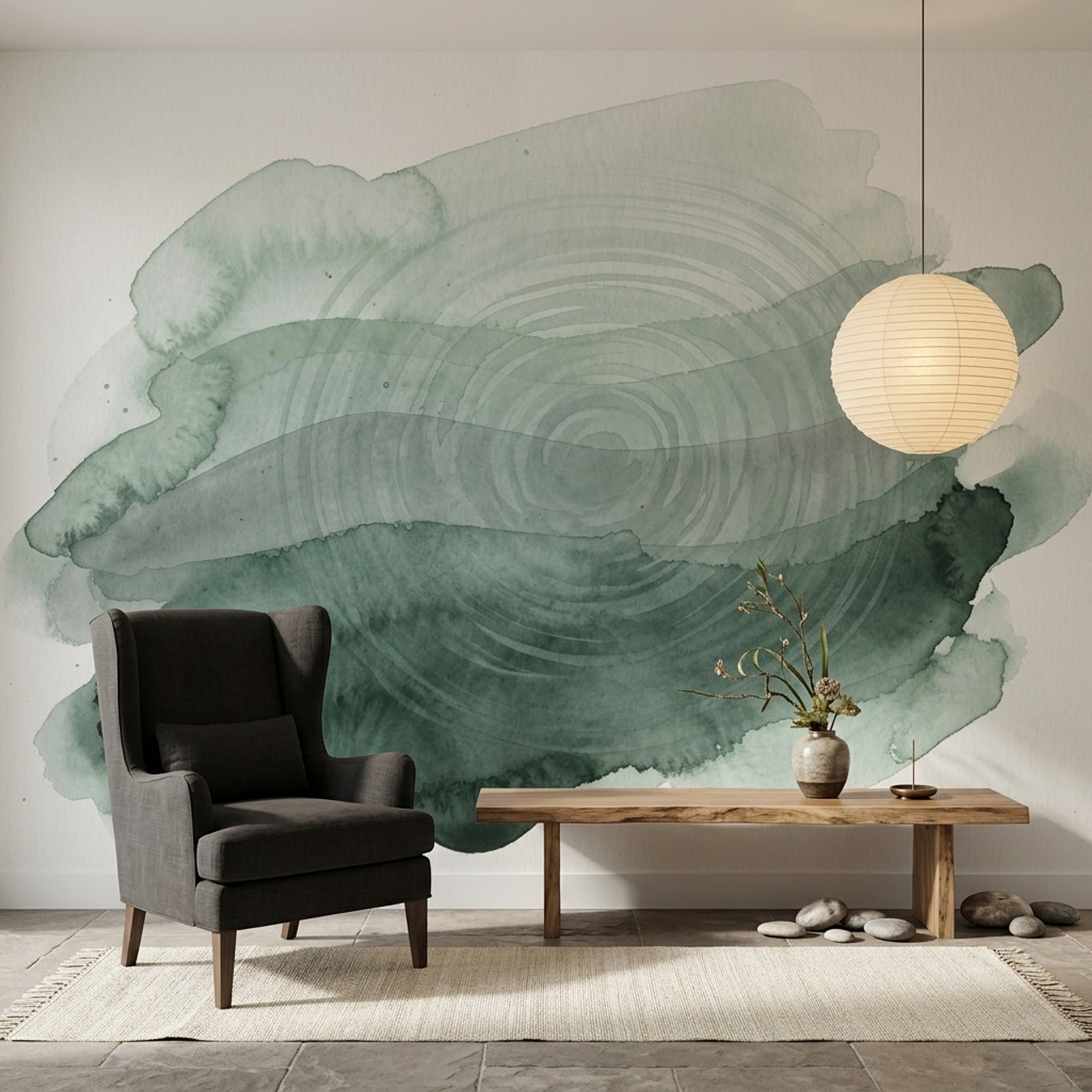 Yeşil Sulu Boya Soyut Poster Duvar Kağıdı Modern Salon